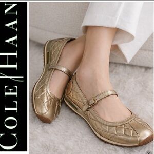 Cole Haan Gold Metallic Mary Jane Loafers